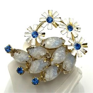 Elegant Gold-tone and Blue Floral Brooch